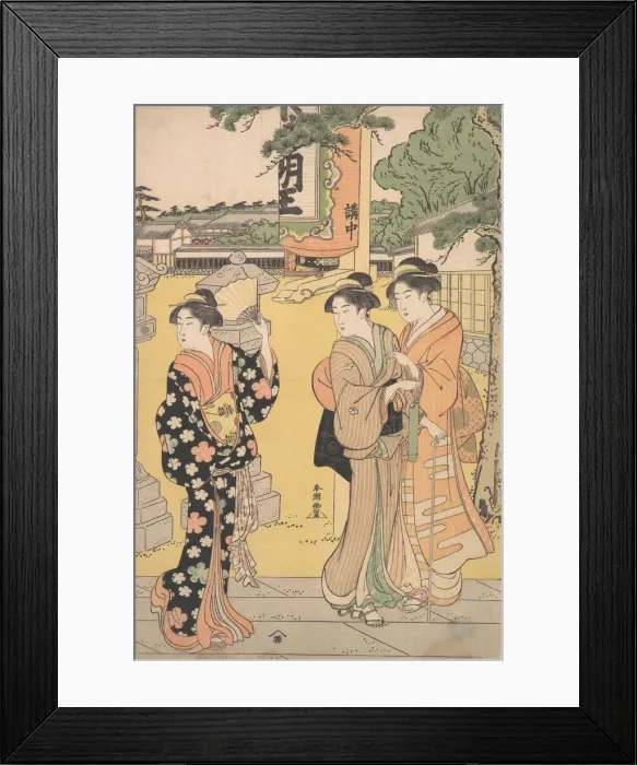 Framed Print : Fair Visitors in the Compound of a Buddhist Temple, ca. 1789. Creator: Katsukawa Shuncho Framed Print : Fair Visitors in the Compound of a Buddhist Temple, ca. 1789. Creator: Katsukawa Shuncho