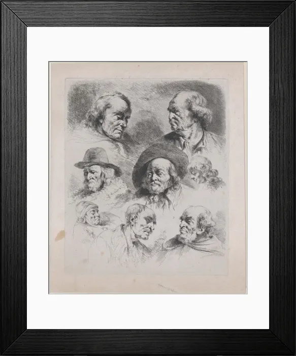 Framed Print : Study of Eight Heads, 1795. Creator: Jean-Jacques de Boissieu Framed Print : Study of Eight Heads, 1795. Creator: Jean-Jacques de Boissieu