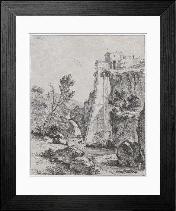 Framed Print : Waterfall after Breenberg, 1764. Creator: Jean-Jacques de Boissieu Framed Print : Waterfall after Breenberg, 1764. Creator: Jean-Jacques de Boissieu