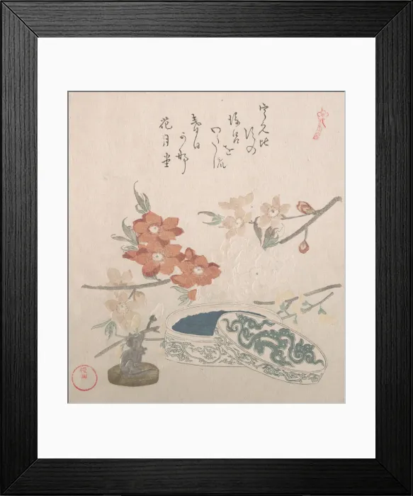 Framed Print : Peach Blossoms, a Seal and a Seal-box, 19th century. Creator: Kubo Shunman Framed Print : Peach Blossoms, a Seal and a Seal-box, 19th century. Creator: Kubo Shunman