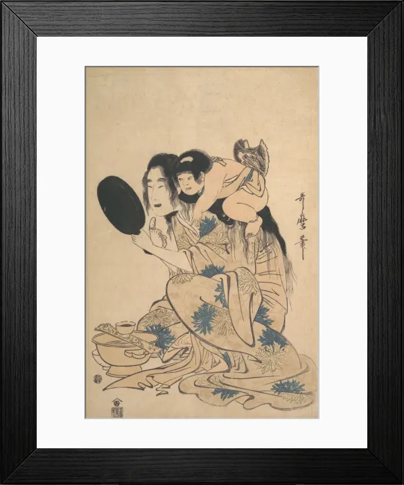 Framed Print : Yamauba blackening Her teeth and Kintoki, ca. 1795. Creator: Kitagawa Utamaro Framed Print : Yamauba blackening Her teeth and Kintoki, ca. 1795. Creator: Kitagawa Utamaro
