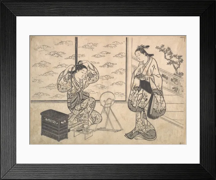 Framed Print : Two Women in a Room Opening on a Verandah, ca. 1730. Creator: Hasegawa Mitsunobu Framed Print : Two Women in a Room Opening on a Verandah, ca. 1730. Creator: Hasegawa Mitsunobu
