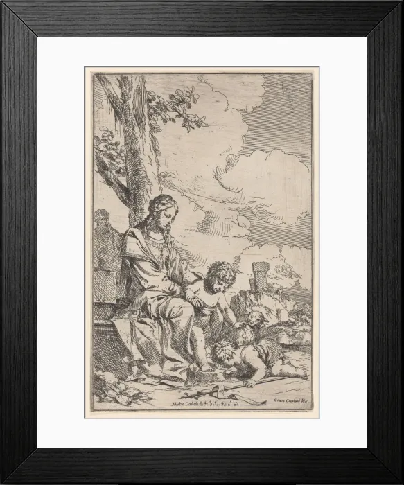 Framed Print : The Holy Family with the infant Saint John kissing Christs feet, 1640-60 Framed Print : The Holy Family with the infant Saint John kissing Christs feet, 1640-60