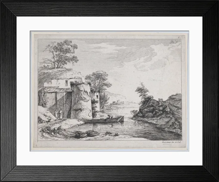 Framed Print : Old Towers on a River Bank, 1763. Creator: Jean-Jacques de Boissieu Framed Print : Old Towers on a River Bank, 1763. Creator: Jean-Jacques de Boissieu