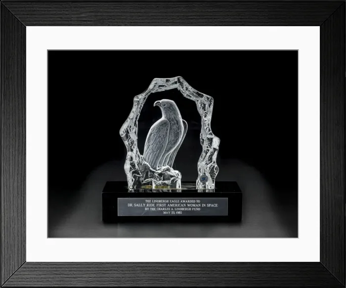 Framed Print : Lindbergh Eagle Award presented to Sally Ride, 1985. Creator: Malcolm & Hayes Framed Print : Lindbergh Eagle Award presented to Sally Ride, 1985. Creator: Malcolm & Hayes