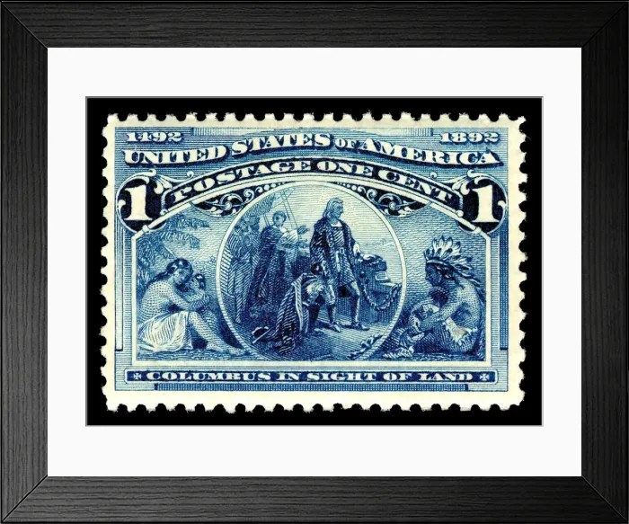 Framed Print : 1c Columbus in Sight of Land single, 1893. Creator: American Bank Note Company Framed Print : 1c Columbus in Sight of Land single, 1893. Creator: American Bank Note Company