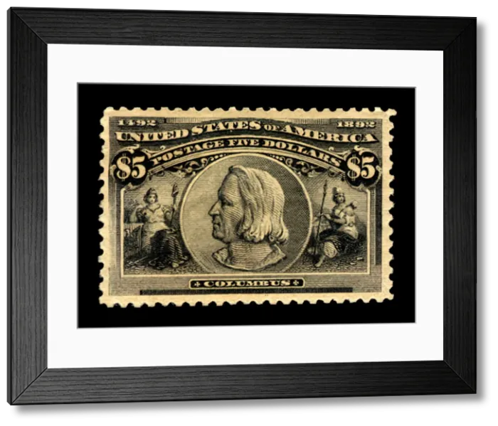 Framed Print : $5 Christopher Columbus single, 1893. Creator: American Bank Note Company Framed Print : $5 Christopher Columbus single, 1893. Creator: American Bank Note Company