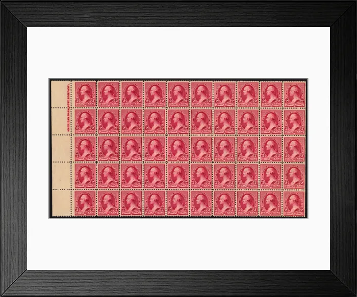 Framed Print : 2c Washington imprint block of fifty, 1890. Creator: American Bank Note Company Framed Print : 2c Washington imprint block of fifty, 1890. Creator: American Bank Note Company