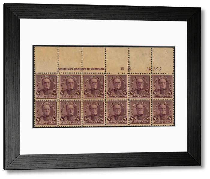 Framed Print : 8c William T. Sherman imprint plate block of twelve, March 21, 1893 Framed Print : 8c William T. Sherman imprint plate block of twelve, March 21, 1893