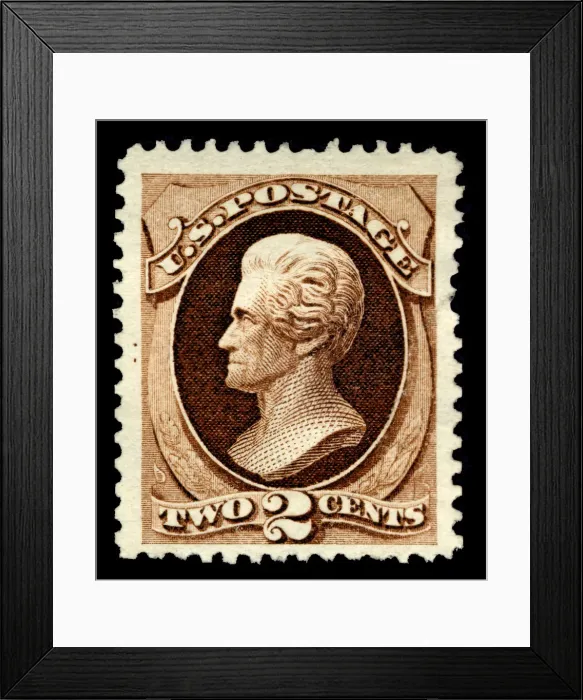 Framed Print : 2c Andrew Jackson special printing single, 1875. Creator: Continental Bank Note Company Framed Print : 2c Andrew Jackson special printing single, 1875. Creator: Continental Bank Note Company