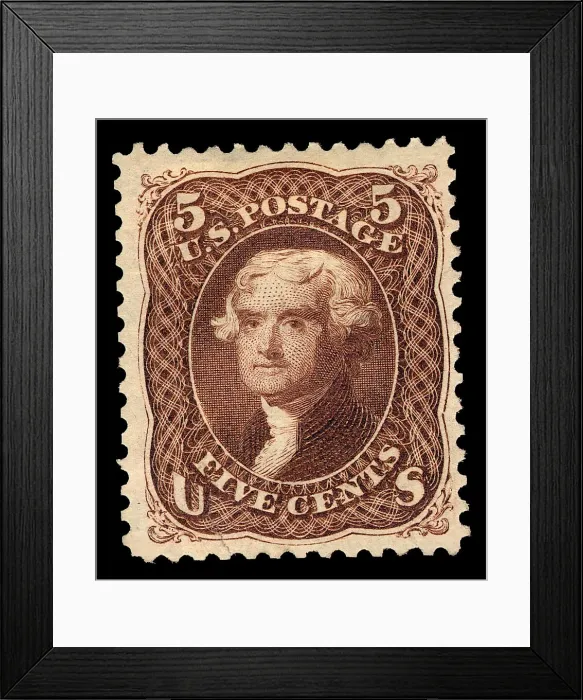 Framed Print : 5c Thomas Jefferson re-issue single, 1875. Creator: National Bank Note Company Framed Print : 5c Thomas Jefferson re-issue single, 1875. Creator: National Bank Note Company