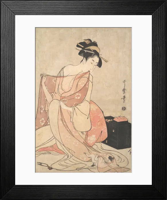 Framed Print : A Woman and a Cat, ca. 1793-94. Creator: Kitagawa Utamaro Framed Print : A Woman and a Cat, ca. 1793-94. Creator: Kitagawa Utamaro