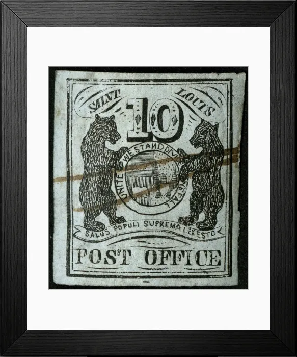 Framed Print : 10c St. Louis Bear type I postmaster provisional single, 1845. Creator: Unknown Framed Print : 10c St. Louis Bear type I postmaster provisional single, 1845. Creator: Unknown