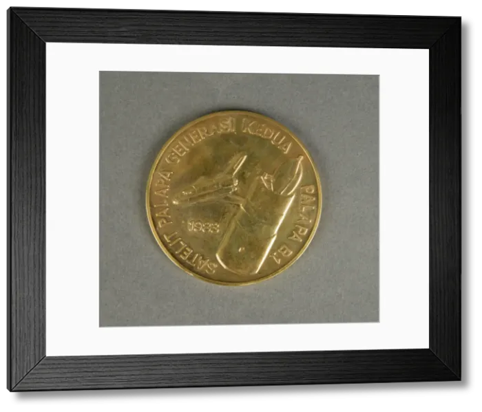 Framed Print : Palapa B1 Satellite Medal owned by Dr. Sally K. Ride, ca. 1983. Creator: Unknown Framed Print : Palapa B1 Satellite Medal owned by Dr. Sally K. Ride, ca. 1983. Creator: Unknown