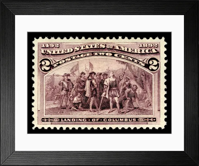 Framed Print : 2c Landing of Columbus single, 1893. Creator: American Bank Note Company Framed Print : 2c Landing of Columbus single, 1893. Creator: American Bank Note Company