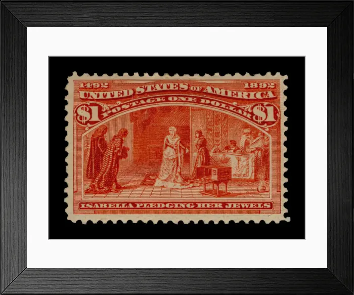 Framed Print : $1 Queen Isabella Pledging Her Jewels single, 1893. Creator: American Bank Note Company Framed Print : $1 Queen Isabella Pledging Her Jewels single, 1893. Creator: American Bank Note Company
