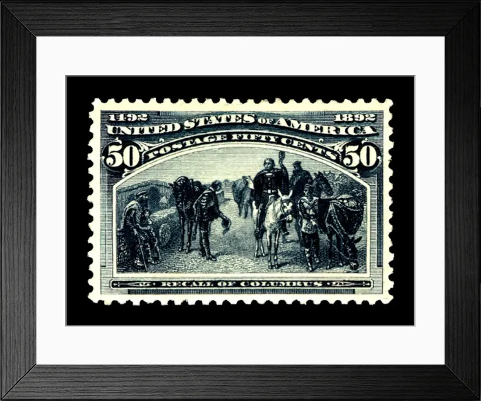 Framed Print : 50c Recall of Columbus single, 1893. Creator: American Bank Note Company Framed Print : 50c Recall of Columbus single, 1893. Creator: American Bank Note Company