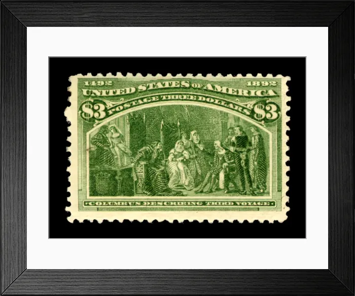 Framed Print : $3 Columbus Describing His Third Voyage single, 1893. Creator: American Bank Note Company Framed Print : $3 Columbus Describing His Third Voyage single, 1893. Creator: American Bank Note Company
