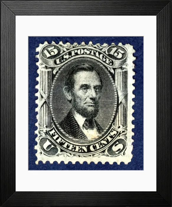Framed Print : 15c Abraham Lincoln F Grill single, 1867. Creator: National Bank Note Company Framed Print : 15c Abraham Lincoln F Grill single, 1867. Creator: National Bank Note Company