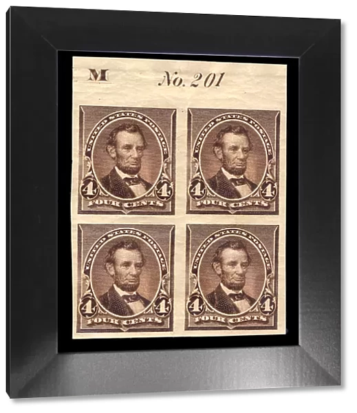 4c Abraham Lincoln proof plate block of four, June 2, 1890