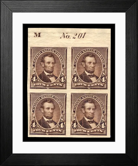 Framed Print : 4c Abraham Lincoln proof plate block of four, June 2, 1890 Framed Print : 4c Abraham Lincoln proof plate block of four, June 2, 1890