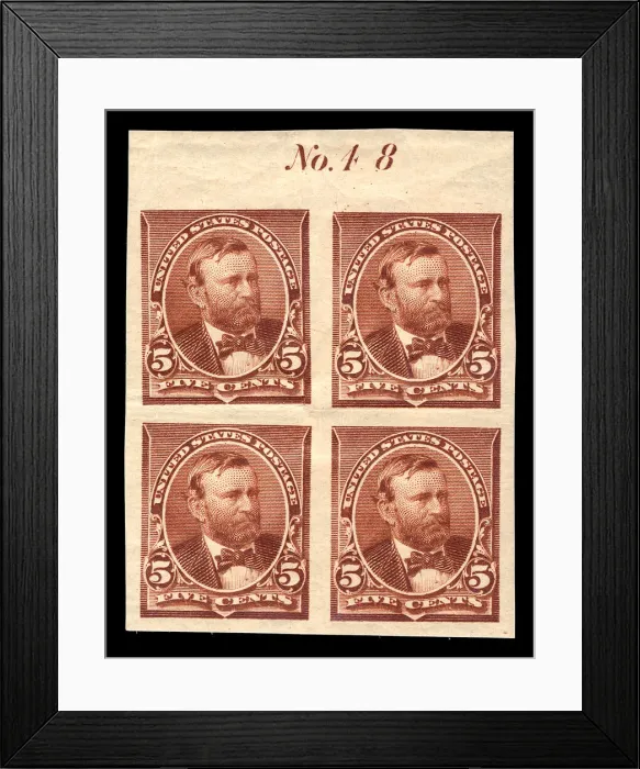 Framed Print : 5c Ulysses S. Grant proof plate block of four, June 2, 1890 Framed Print : 5c Ulysses S. Grant proof plate block of four, June 2, 1890
