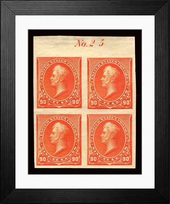 Framed Print : 90c Commodore Oliver Hazard Perry proof plate block of four, February 22, 1890 Framed Print : 90c Commodore Oliver Hazard Perry proof plate block of four, February 22, 1890