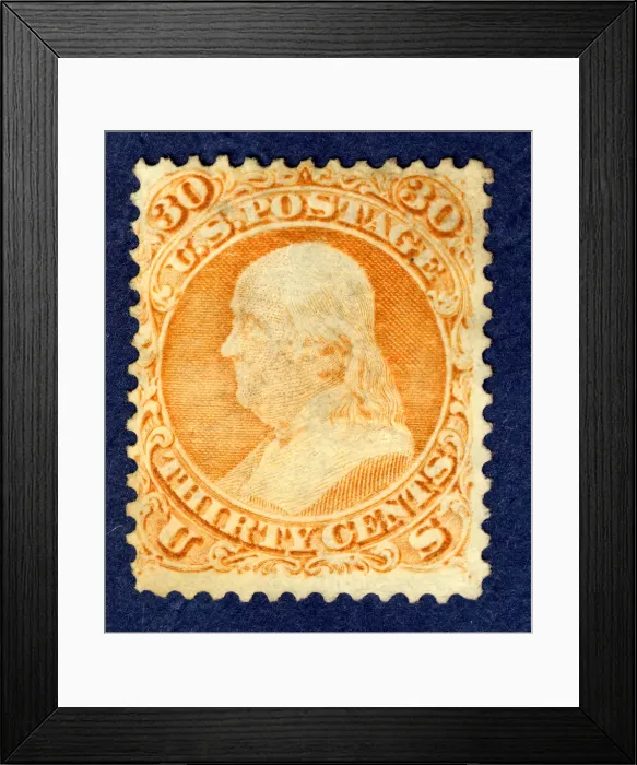 Framed Print : 30c Franklin F Grill single, 1867. Creator: National Bank Note Company Framed Print : 30c Franklin F Grill single, 1867. Creator: National Bank Note Company