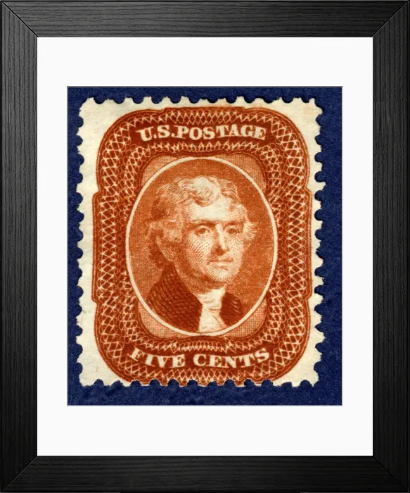 Framed Print : 5c Thomas Jefferson reprint single, 1875. Creator: Continental Bank Note Company Framed Print : 5c Thomas Jefferson reprint single, 1875. Creator: Continental Bank Note Company