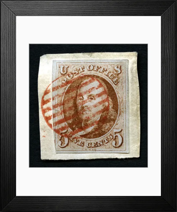 Framed Print : 5c Franklin single, July 1, 1847. Creator: Rawdon, Wright, Hatch & Edson Framed Print : 5c Franklin single, July 1, 1847. Creator: Rawdon, Wright, Hatch & Edson