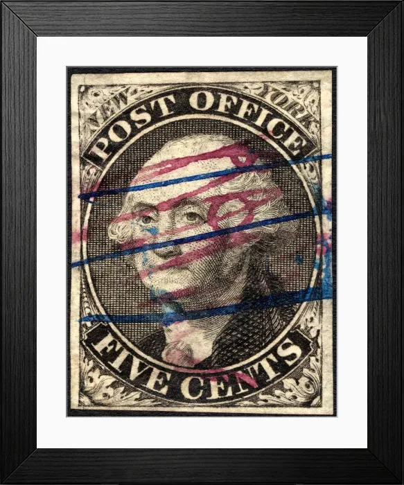 Framed Print : 5c Washington New York postmaster provisional RHM signed single, 1845-1846 Framed Print : 5c Washington New York postmaster provisional RHM signed single, 1845-1846