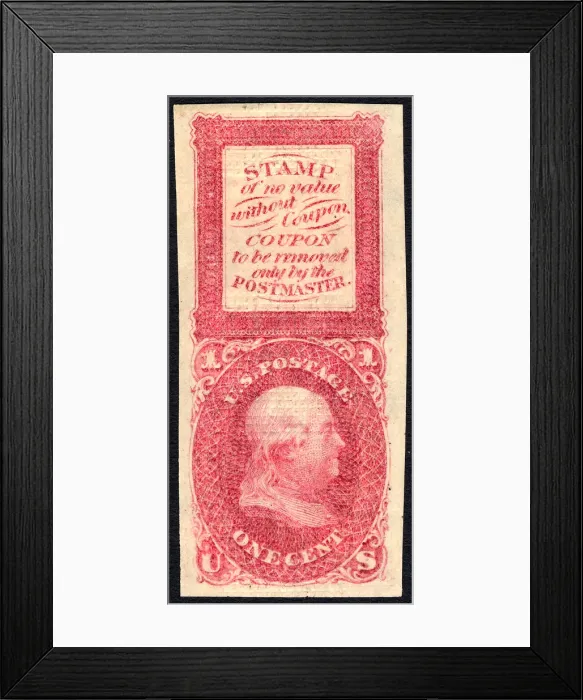 Framed Print : 1c Franklin Bowlsby coupon essay, c. 1867. Creator: Unknown Framed Print : 1c Franklin Bowlsby coupon essay, c. 1867. Creator: Unknown