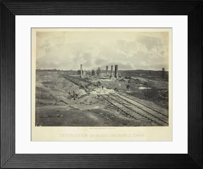 Framed Print : Destruction of Hoods Ordinance Train, 1864. Creator: George N. Barnard Framed Print : Destruction of Hoods Ordinance Train, 1864. Creator: George N. Barnard