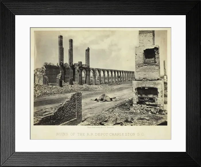 Framed Print : Ruins of the R. R. Depot Charleston, S. C. 1865. Creator: George N. Barnard