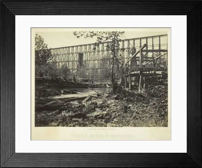 Framed Print : Trestle Bridge at Whiteside, 1864. Creator: George N. Barnard Framed Print : Trestle Bridge at Whiteside, 1864. Creator: George N. Barnard