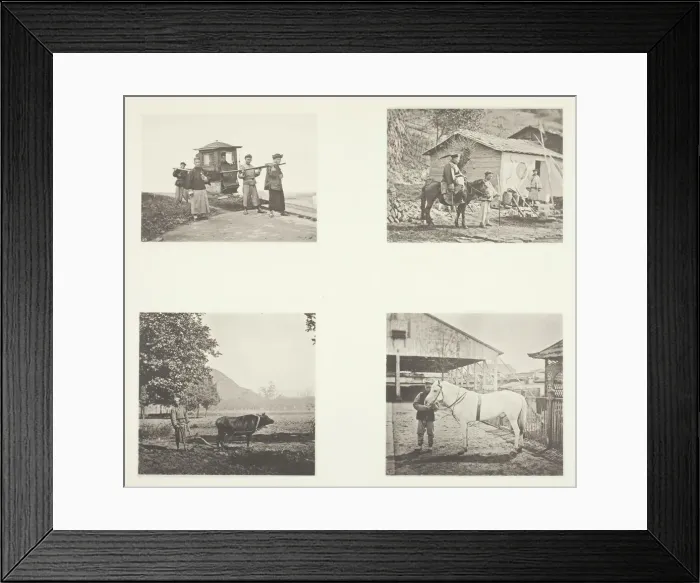 Framed Print : The Sedan; A Military Officer; The Plough; A North China Pony, c. 1868 Framed Print : The Sedan; A Military Officer; The Plough; A North China Pony, c. 1868