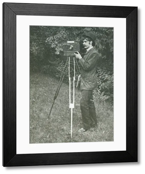 Framed Print : Self-Portrait with camera, tripod and pistol, 1886. Creator: Alfred Stieglitz Framed Print : Self-Portrait with camera, tripod and pistol, 1886. Creator: Alfred Stieglitz