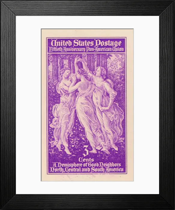 Framed Print : 3c Pan American Union die proof attached to plate proof, 14682 Framed Print : 3c Pan American Union die proof attached to plate proof, 14682