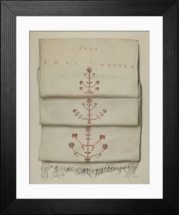 Framed Print : Pa. German Embroidered Towel, 1935 / 1942. Creator: Frances Lichten Framed Print : Pa. German Embroidered Towel, 1935 / 1942. Creator: Frances Lichten