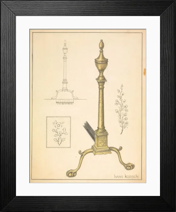 Framed Print : Andiron (one of pair), c. 1939. Creator: Hans Korsch Framed Print : Andiron (one of pair), c. 1939. Creator: Hans Korsch