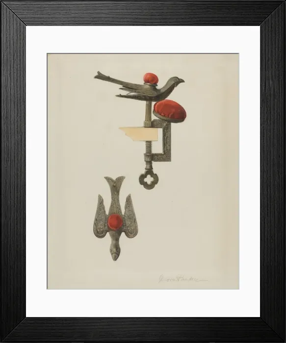 Framed Print : Sewing Bird, c. 1938. Creator: Cora Parker Framed Print : Sewing Bird, c. 1938. Creator: Cora Parker