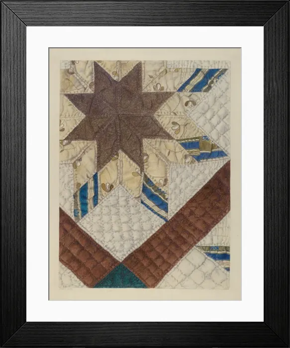 Framed Print : Double Star Patchwork Quilt, c. 1939. Creator: Maud M Holme Framed Print : Double Star Patchwork Quilt, c. 1939. Creator: Maud M Holme