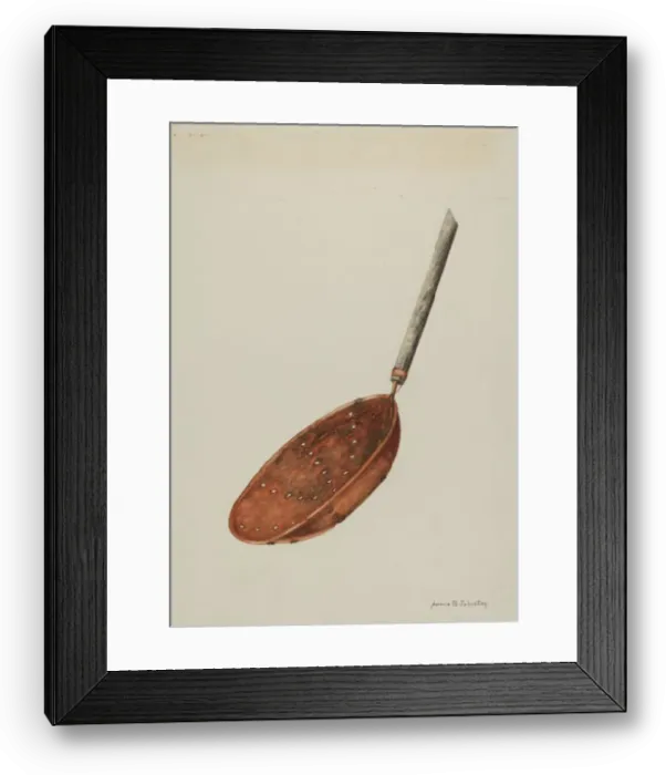 Framed Print : Copper Sugar Strainer, c. 1939. Creator: Annie B Johnston Framed Print : Copper Sugar Strainer, c. 1939. Creator: Annie B Johnston