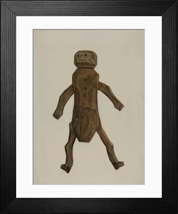 Framed Print : Carved Wooden Doll, c. 1940. Creator: Elmer R. Kottcamp