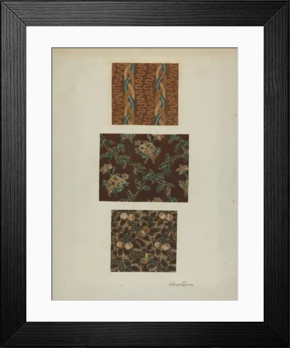 Framed Print : Printed Cottons from Quilt, c. 1939. Creator: Albert J. Levone Framed Print : Printed Cottons from Quilt, c. 1939. Creator: Albert J. Levone