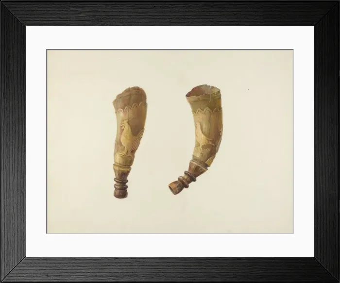 Framed Print : Powder Horn, c. 1940. Creator: Cora Parker Framed Print : Powder Horn, c. 1940. Creator: Cora Parker