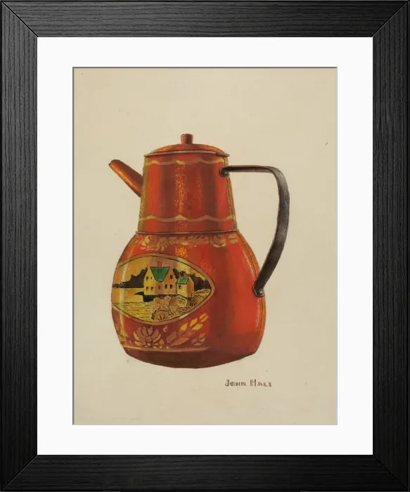 Framed Print : Toleware Teapot, c. 1941. Creator: John Hall Framed Print : Toleware Teapot, c. 1941. Creator: John Hall