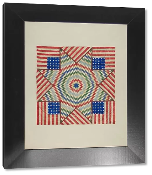 Star and Flag Design Quilt, c. 1941. Creator: Fred Hassebrock