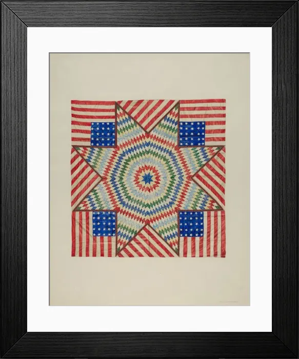 Framed Print : Star and Flag Design Quilt, c. 1941. Creator: Fred Hassebrock Framed Print : Star and Flag Design Quilt, c. 1941. Creator: Fred Hassebrock