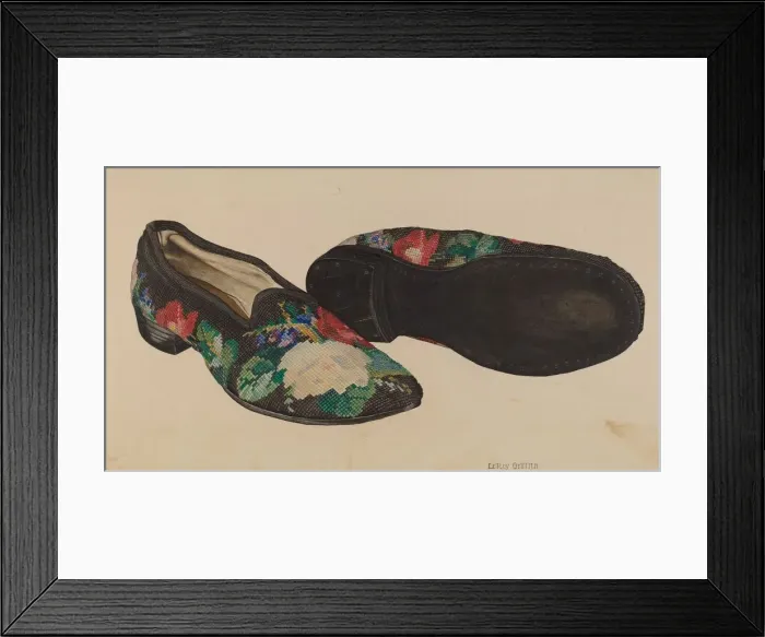 Framed Print : Needlepoint Slippers, c. 1940. Creator: LeRoy Griffith Framed Print : Needlepoint Slippers, c. 1940. Creator: LeRoy Griffith